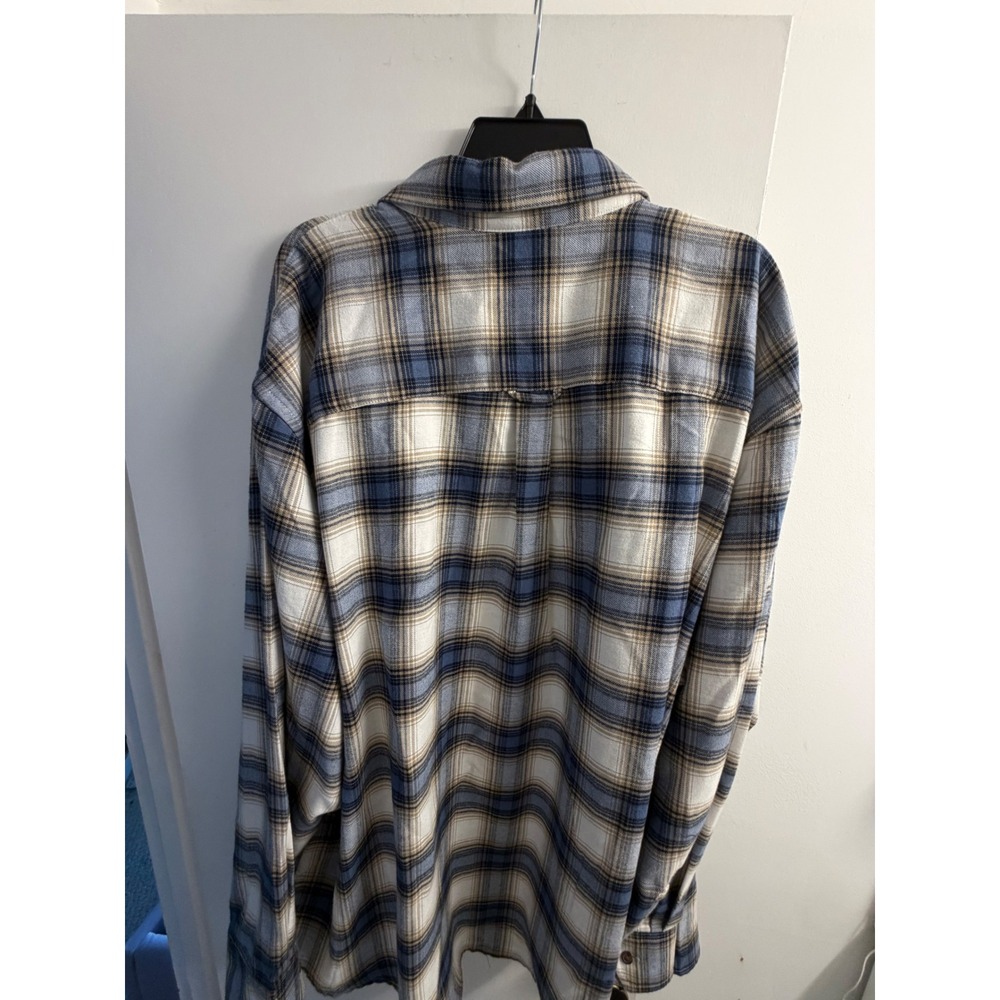 IZOD Mens Flannel Shirt 3XLT Blue Tan Plaid Long Sleeve Button Down Tall - Picture 3 of 3